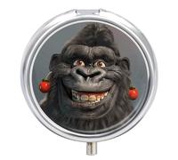 Smiling Gorilla Photo Pill Organizer 3 Compartment Travel Pillbox with Mirror Daily Medicine Pill Case Metal Pill Box for Purse & Pocket Portable Small Medicine Box Round Vitamin Case Container
