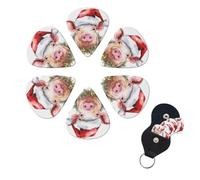 Smiling Guitar Picks 6 Pack, 0.96mm Thickness Celluloid Bass Pick with Leather Guitar Pick Holder Keychain Abstract Art Pics Plectrum for Acoustic Electric Guitar, Ukulele, Bass