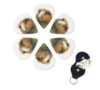 Smiling Guitar Picks 6 Pack, 0.96mm Thickness Celluloid Bass Pick with Leather Guitar Pick Holder Keychain Abstract Art Pics Plectrum for Acoustic Electric Guitar, Ukulele, Bass