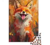 Smiling Happy Fox Painting Puzzle 1000 Pieces, Fox Themed Animal Image Puzzle for Adults, Idea, 70x50cm/1000pcs