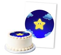 Smiling Happy Star In Night Sky, 1 Icing Sheet 8" Round Cake Topper