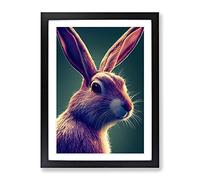 Smiling Hare Framed Print | A2 Black Framed Wall Art | Ready to Hang | Modern Animal Picture | Living Room Bedroom Lounge Office