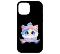 Smiling Kitten Winter Cute Cat Portrait Graphic Blue Pom Case for iPhone 12 mini