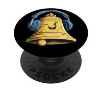Smiling Liberty Bell with Headphones for Freedom Graphic PopSockets Adhesive PopGrip