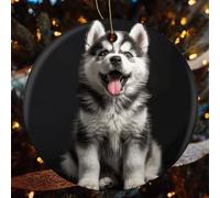 Smiling Little Dog Ceramic Christmas Ornaments - 1 Pcs Rustic Round Xma Tree Decor with Hanging String, Personalized Vintage Double-Sided Holiday Party Decorations for Xmas Gifts