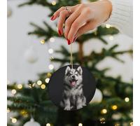 Smiling Little Dog Ceramic Christmas Ornaments - 2.8 Inch Rustic Round Xma Tree Decor with Hanging String, Personalized Vintage Double-Sided Holiday Party Decorations for Xmas Gifts