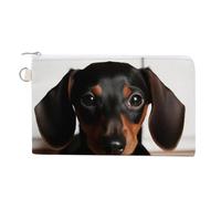 Smiling Little Dog Coin Purse Canvas Wallet Cute Change Purse Small Storage Bag with Zipper, Cute Wiener Sausage Dog, One Size, Flowers and Animals