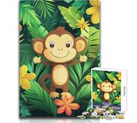 Smiling Monkey in Jungle Jigsaw 1000 Pieces for Adults Brain Training Educational Game Ideal Surprise Gift for Loved Ones Size 38x26cm