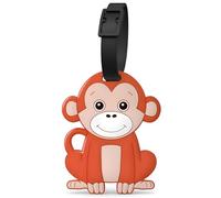 Smiling Monkey Luggage Tag for Suitcases, Silicone Travel ID Tag, 1 Pack | Writable name card and black strap for backpacks, school bags, lunch bags, day camps, park outings, family trips, daily bags
