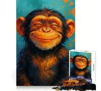 Smiling Monkey Portrait Painting 1000 Piece Jigsaw Puzzles for Adults Jigsaw Think Toy Calm Relax Clean Cut Wall Art Decor 38x26cm