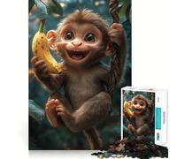 Smiling Monkey with Banana 1000 Piece Jigsaw Puzzles for Adults Jigsaw Logic Toy Indoor Play Precision Cut Cherished Gift 38x26cm