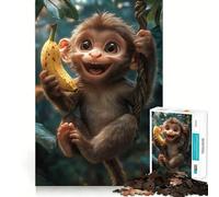 Smiling Monkey with Banana for Adults 1000 Piece Jigsaw Puzzle Mind Puzzle Relaxing Fun Image Assembly Warm Surprise 50x75cm
