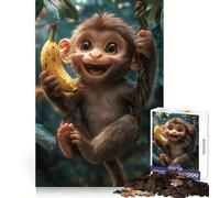 Smiling Monkey with Banana for Adults 1000 Piece Jigsaw Puzzle Mind Puzzle Relaxing Fun Image Assembly Warm Surprise 50x75cm