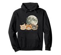 Smiling Moon Cat Trio Under Full Moon Night Sky Pullover Hoodie