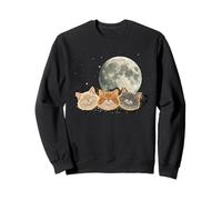 Smiling Moon Cat Trio Under Full Moon Night Sky Sweatshirt