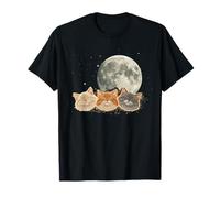 Smiling Moon Cat Trio Under Full Moon Night Sky T-Shirt