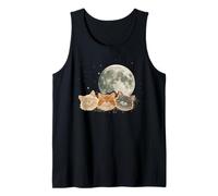 Smiling Moon Cat Trio Under Full Moon Night Sky Tank Top