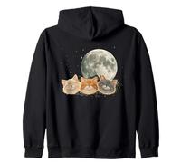 Smiling Moon Cat Trio Under Full Moon Night Sky Zip Hoodie