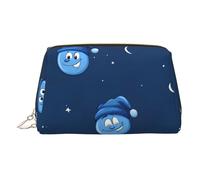 Smiling Moon Printed Leather Portable Cosmetic Bag, Cosmetic Bag with Inner Bag