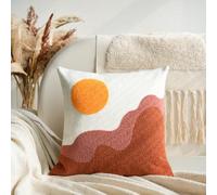 Smiling Onion Tufted Boho Textured Accent Throw Pillow Covers 18x18,Soft Mid Century Decorative Art Minimalist Geometric Sun Throw Pillowcases for Couch Sofa Bedroom Living Room,1PC