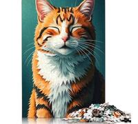 Smiling Orange Tabby Cat Puzzle Unique Home Decor Premium Cardboard Jigsaw Puzzle for Adults Teen Unique Gift 1000pcs (75x50cm)
