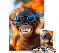 Smiling Orangutan in Sunglasses Puzzles for Teenagers 1000 Piece Support Memory Strength And Retention Gentle Calm Leisure Activity (38X52cm)