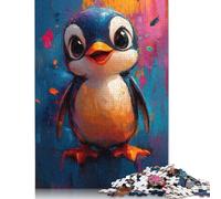 Smiling Penguin Oil Painting Puzzles 500 Piece Wooden Puzzle for Adults And Teenager Family Game for Adults And Teenagers 500pcs (52x38cm)