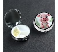 Smiling Pill Box 3 Compartment Round Portable Pill Case for Pocket or Purse Small Weekly Medicine Planner Travel Pillbox with Mirror Decorative Metal Vitamin Holder Gifts