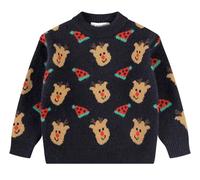 SMILING PINKER Boys Christmas Jumper Sweater Xmas Tree Reindeer Snowman Chunky Knitted Pullover Winter Tops(Navy Blue Reindeer,3 Years)