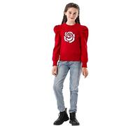 SMILING PINKER Girls Jumper Sweater Knit Butterfly Camellia Pullover Puff Sleeves Crop Top(Red Camellia,4-5 Years)