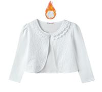 SMILING PINKER Girls Lace Cardigan Shrug Fall Winter Fleece Lining Bolero Long Sleeve Button Crop Top(White Fleece,10-11 Years)