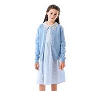 SMILING PINKER Girls School Cardigan Long Sleeve Pearl Button Down Uniform Schoolwear Cardigans(Light Blue,5-6 Years)