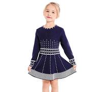 SMILING PINKER Girls Sweater Dress Argyle Knitted Winter Party Dress(Navy Blue,7-8 Years)