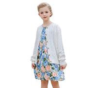 SMILING PINKER Little Girls Boys Aran Cardigan Toddler Cable Knitted Crew Neck Button Up Chunky Sweater Jacket(White,8-9Years)