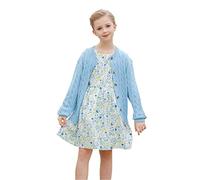 SMILING PINKER Little Girls Boys Aran Cardigan Toddler Cable Knitted Crew Neck Button Up Chunky Sweater Jacket(Light Blue,8-9Years)