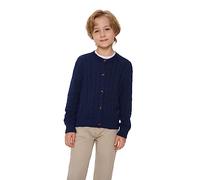 SMILING PINKER Little Girls Boys Aran Cardigan Toddler Cable Knitted Crew Neck Button Up Chunky Sweater Jacket(Navy Blue,7-8Years)