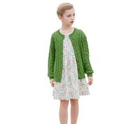SMILING PINKER Little Girls Boys Aran Cardigan Toddler Cable Knitted Crew Neck Button Up Chunky Sweater Jacket(Green,7-8Years)