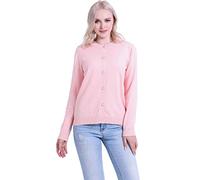 SMILING PINKER Women Cardigan Crew Neck Jumper Pearl Buttons Long Sleeve Knitted Top(Blush Pink,Medium)