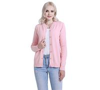 SMILING PINKER Women Cardigan Solid Crew Neck Button Down Sweater Medium Weight Knitted Top(Blush Pink,Large)