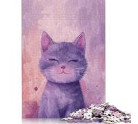 Smiling Purple Cat Puzzle Fun Activity for at Home Premium Cardboard Jigsaw Puzzle for Adults Teen 1000pcs (75x50cm)