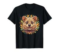 Smiling Quokka Face Surrounded By Colorful Leaves T-Shirt