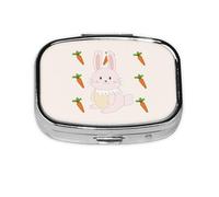 Smiling Rabbit Square Pill Box with Full Print Design - Portable Metal Travel Case for Vitamins & Medication, 2.2x1.6x0.7 Inch.