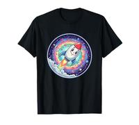 Smiling Rocket Ship Flying Through Colorful Space T-Shirt