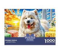 Smiling Samoyed 1000 Piece Puzzle for Adults - Challenging Jigsaw for Mindfulness & Wall Art, Premium Quality with Detailed Art Print 38x26cm/1000pcs