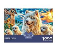 Smiling Samoyed 1000 Piece Puzzle for Adults - Challenging Jigsaw for Mindfulness & Wall Art, Premium Quality with Detailed Art Print 38x26cm/1000pcs