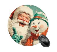 Smiling Santa Claus And Adorable Snowman Mousepad Round Computer Mousepad Waterproof Gaming Mousepads With Non-Slip Rubber Base Mousepads Mousemat For Laptop Office 7.8 Inch