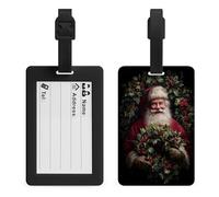 Smiling Santa Claus Wreath Holly Leaves Berries Luggage Tag Travel Bag Suitcase Baggage Name Tags
