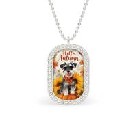 Smiling Schnauzer Dog with Orange Pumpkin Rectangle Pendant Necklace Silver Women Jewelry Alloy Keychain Tag Jewelry