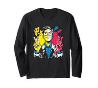 Smiling Scientist Double Peace Retro Pop Graphic Sign Lab Long Sleeve T-Shirt