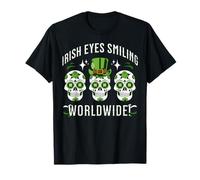 Smiling Shamrock Skulls Global Irish Pride Theme T-Shirt